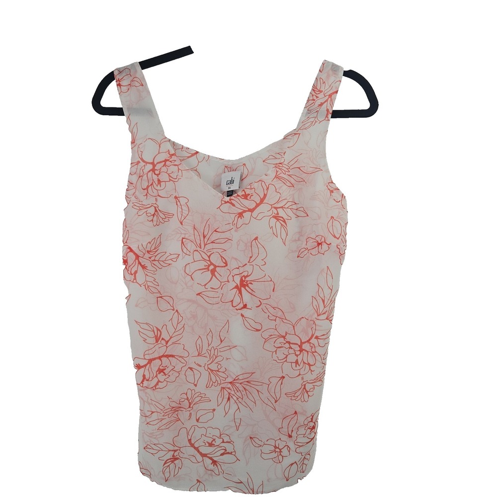 Cabi Orange Floral Print Double Layer Chiffon Adjustable Strap Tank Top XS